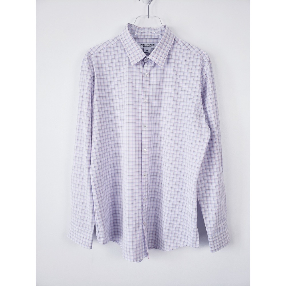 Mizzen+Main Leeward Button Up Dress Shirt Stretch White Check Plaid Large Trim